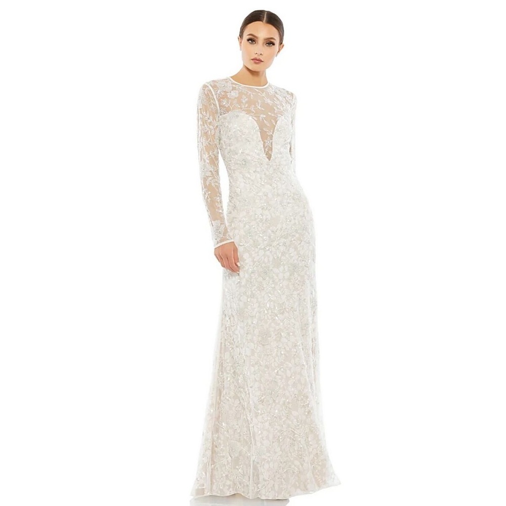 Mac Duggal Long Sleeve Floral Embellished Gown 10821